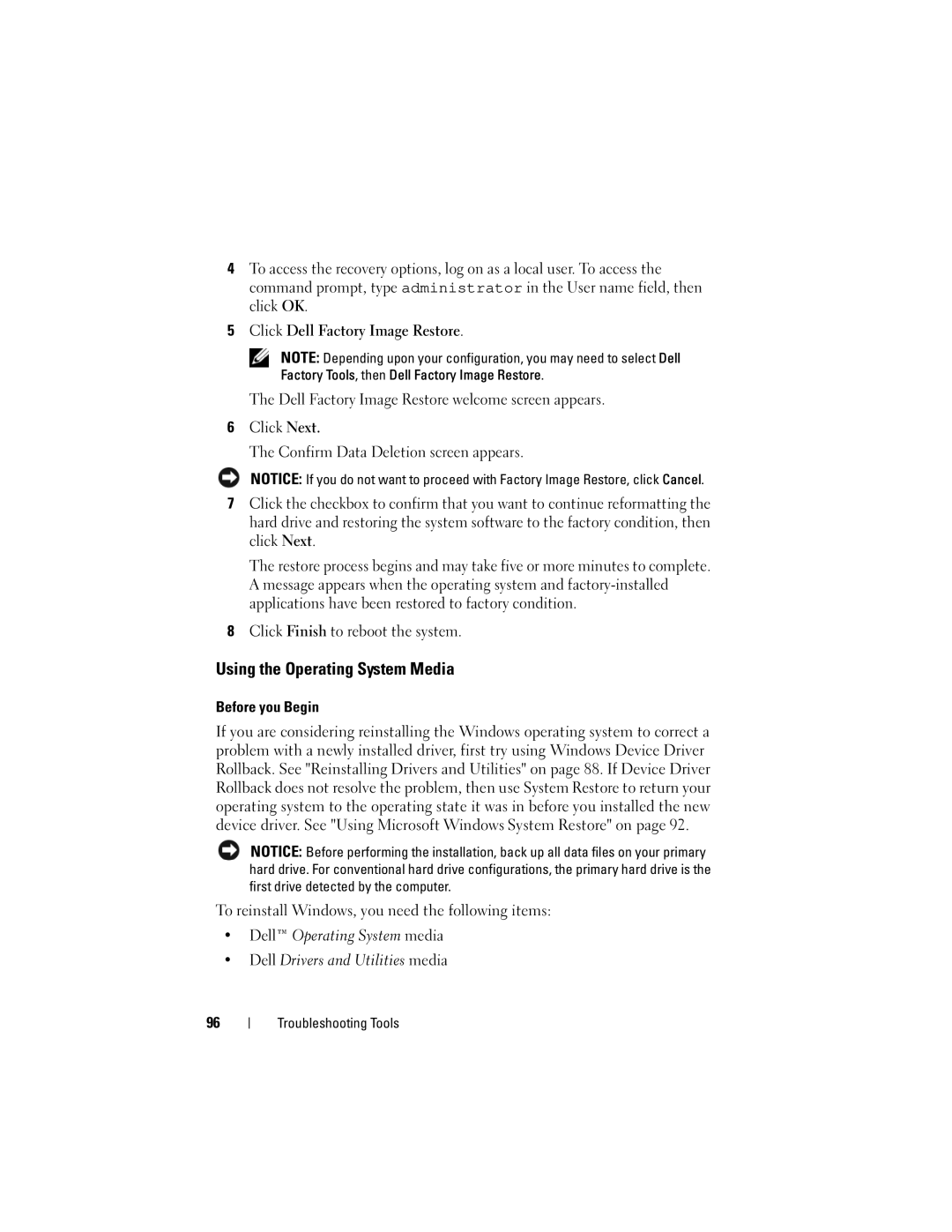 Dell DCSLF manual Using the Operating System Media, Before you Begin, To reinstall Windows, you need the following items 