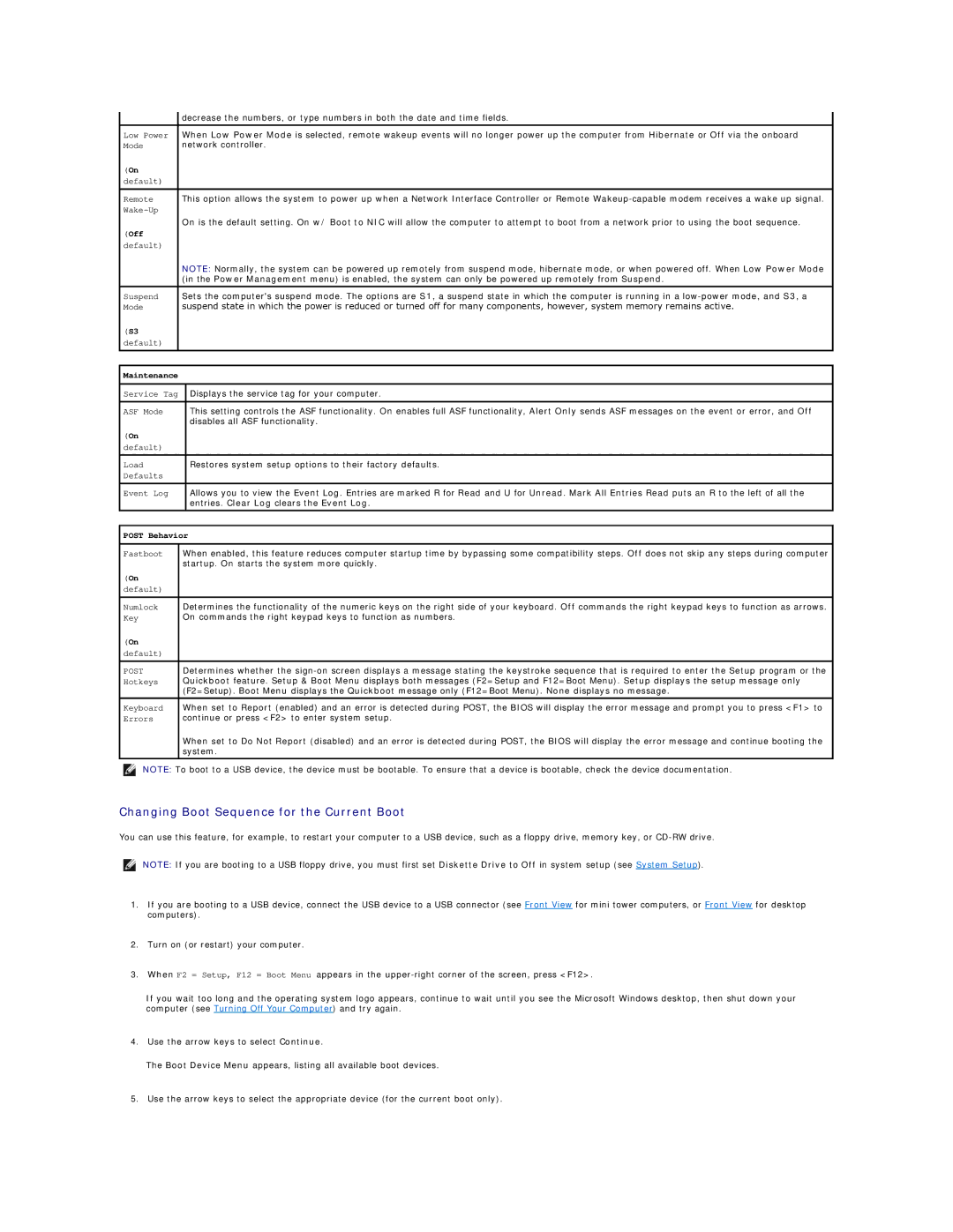 Dell DCSM, DCCY, 740-MT, 740-DT manual Changing Boot Sequence for the Current Boot, Maintenance 