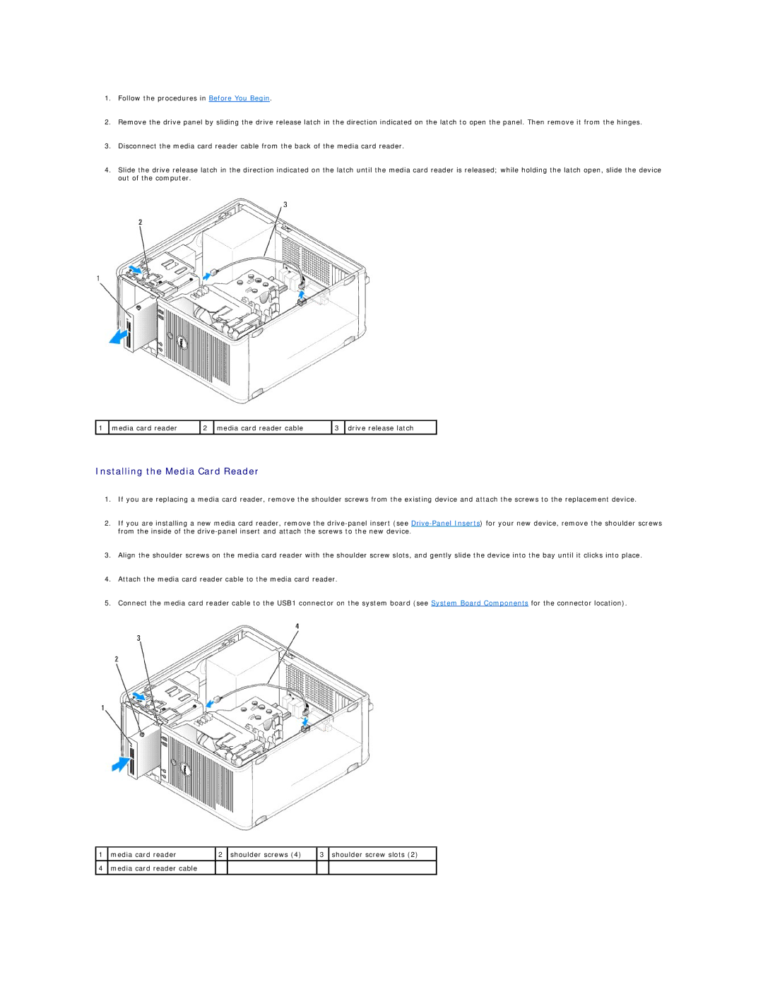 Dell DCSM, DCCY, 740-MT, 740-DT manual Installing the Media Card Reader 