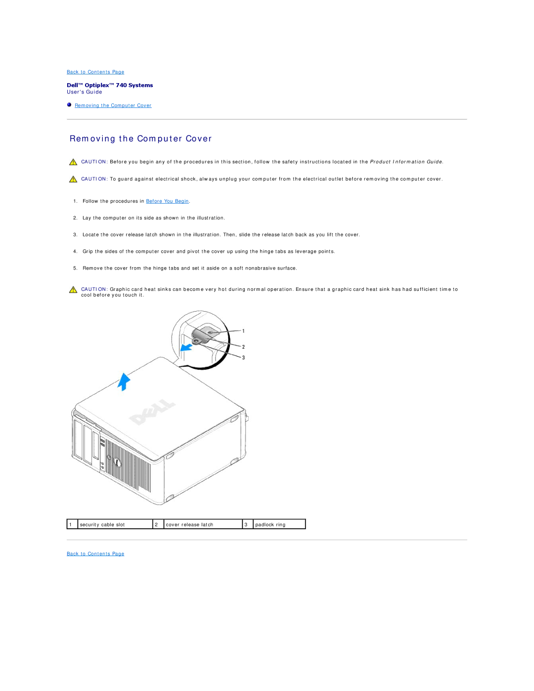 Dell DCSM, DCCY, 740-MT, 740-DT manual Removing the Computer Cover 