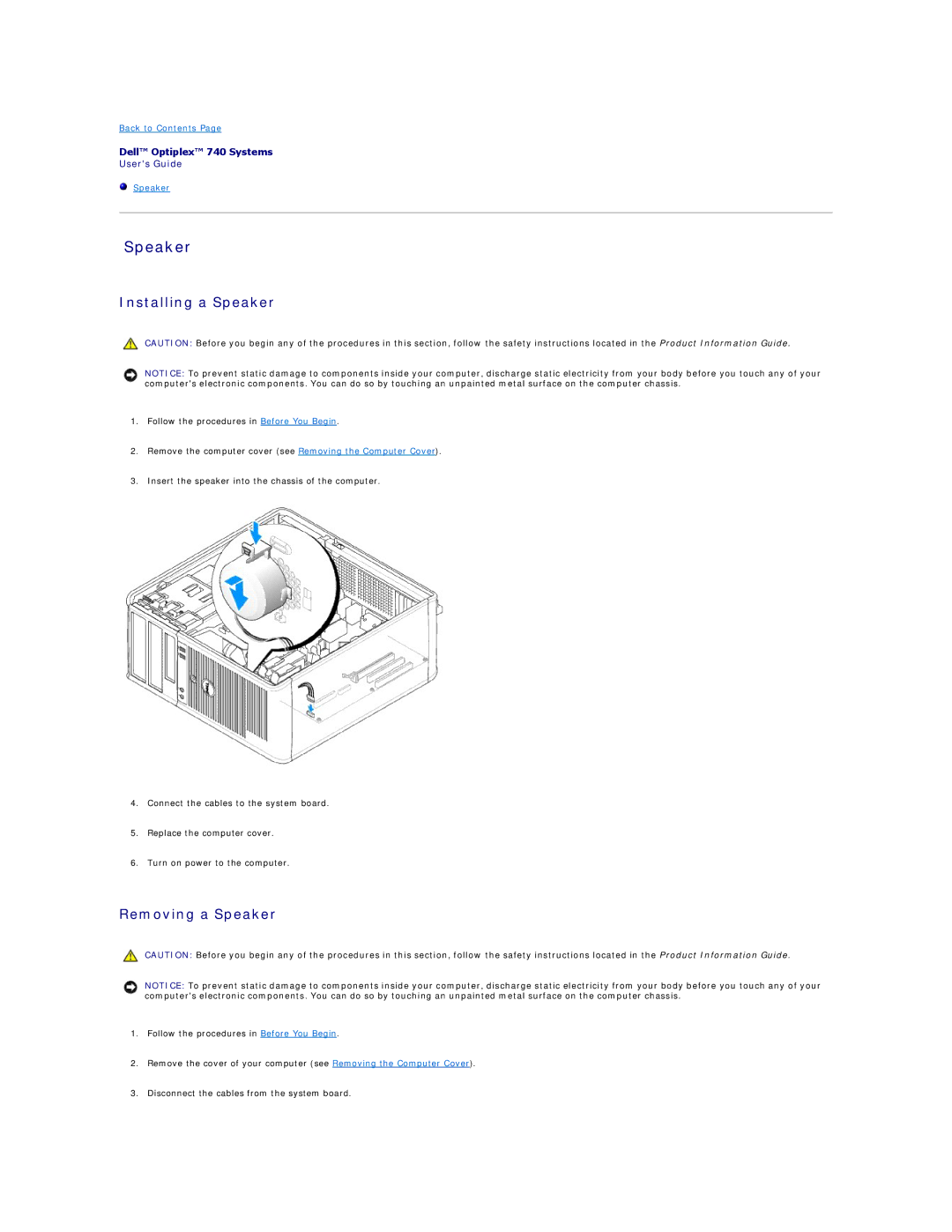 Dell DCSM, DCCY, 740-MT, 740-DT manual Speaker 