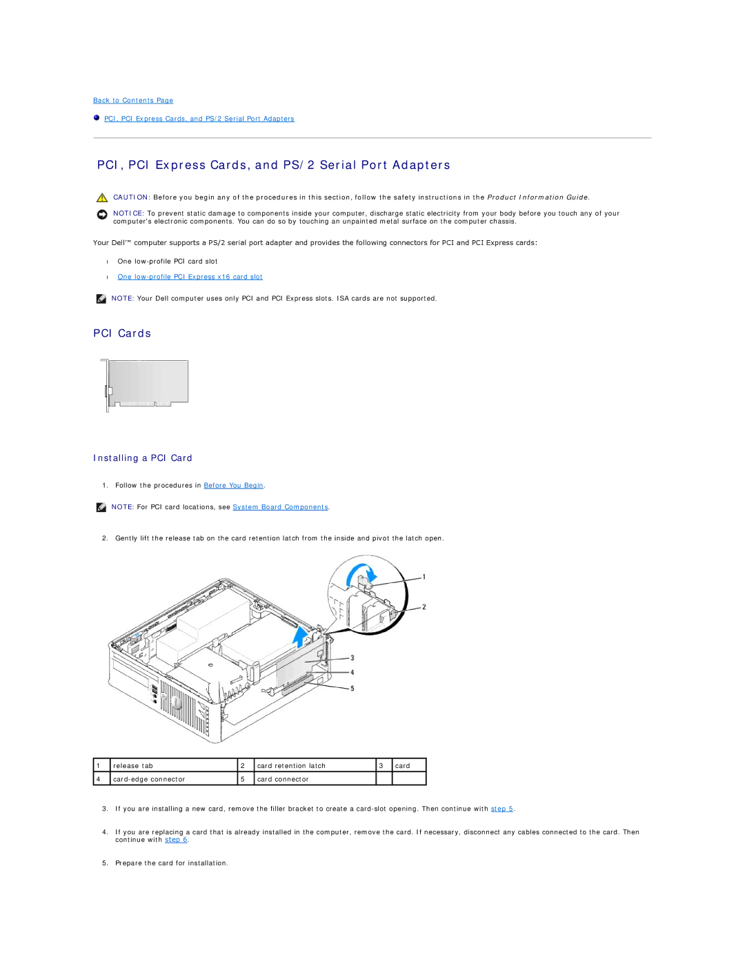 Dell DCSM, DCCY, 740-MT, 740-DT manual PCI, PCI Express Cards, and PS/2 Serial Port Adapters 