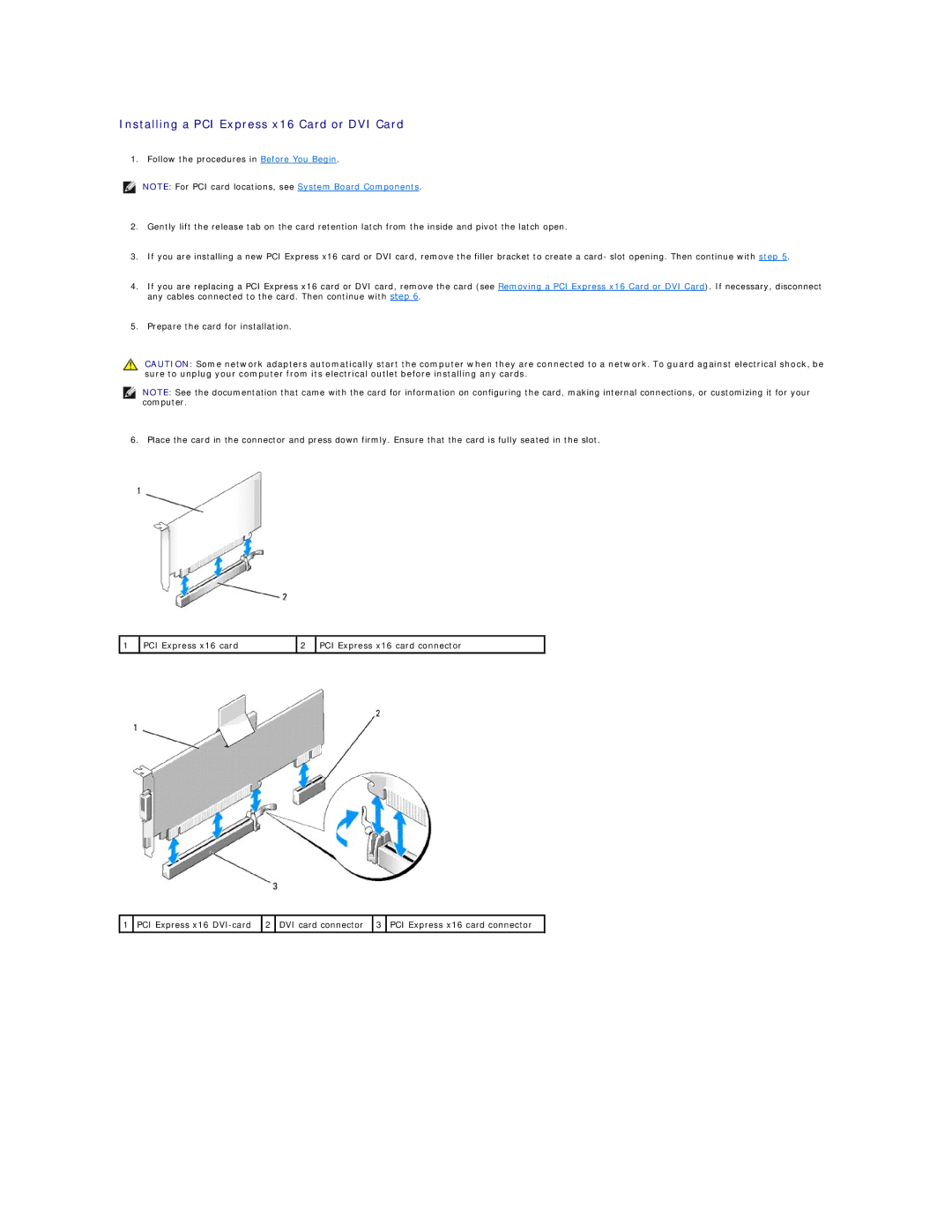 Dell 740-MT, DCSM, DCCY, 740-DT manual Installing a PCI Express x16 Card or DVI Card 