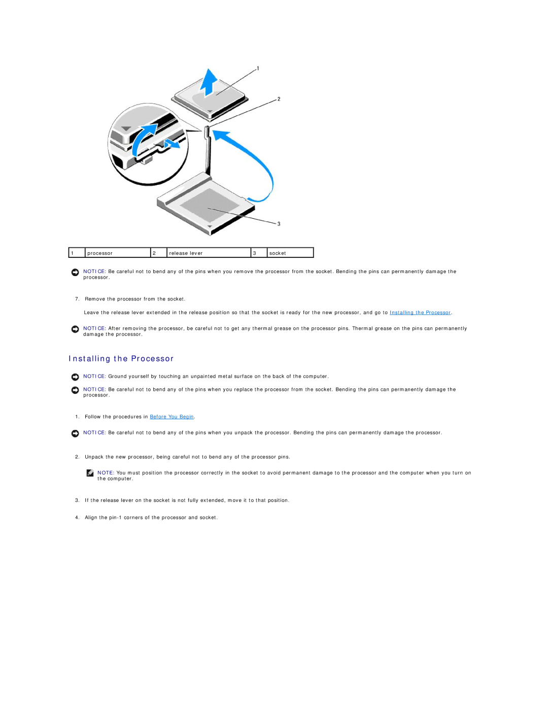 Dell 740-DT, DCSM, DCCY, 740-MT manual Installing the Processor 