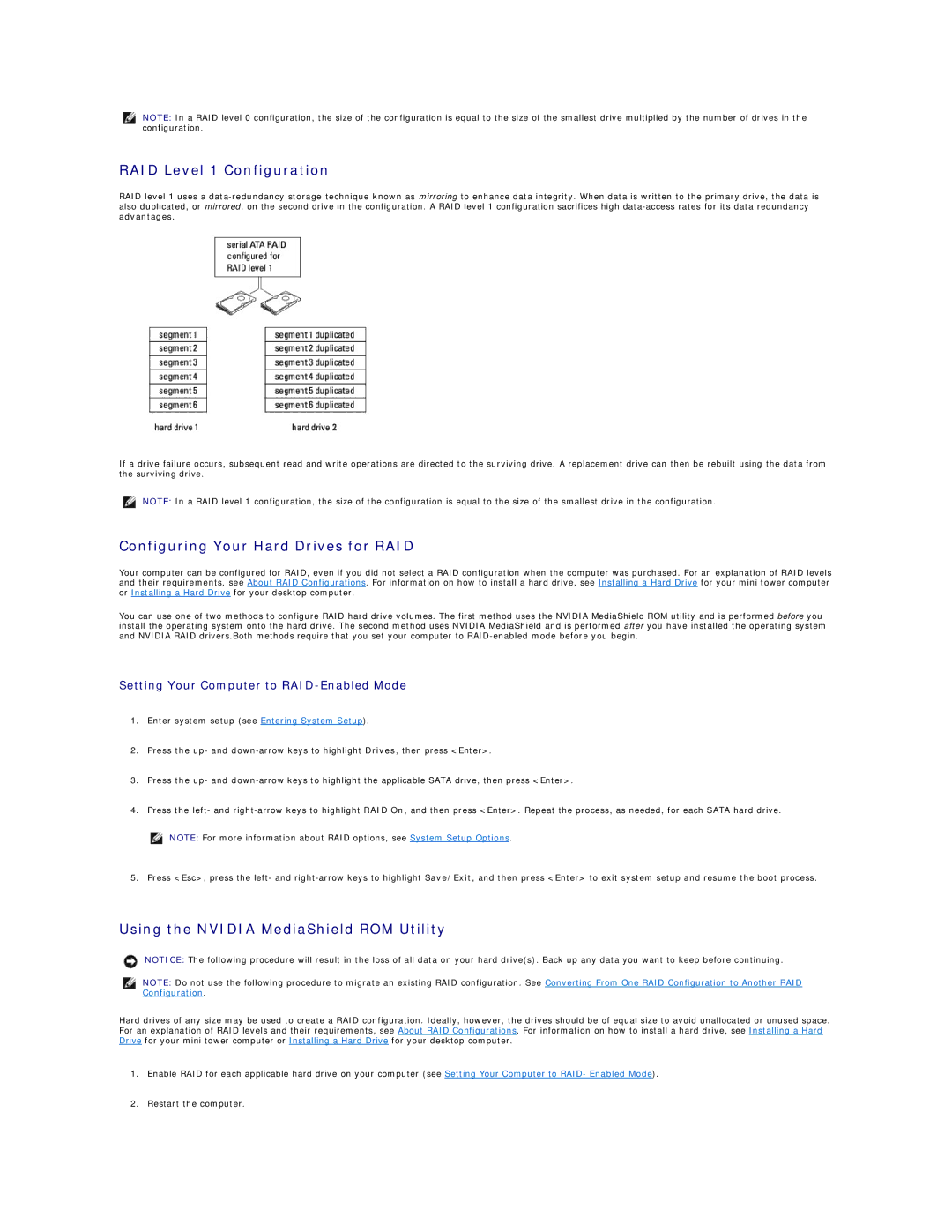 Dell DCSM, 740 RAID Level 1 Configuration, Configuring Your Hard Drives for RAID, Using the Nvidia MediaShield ROM Utility 