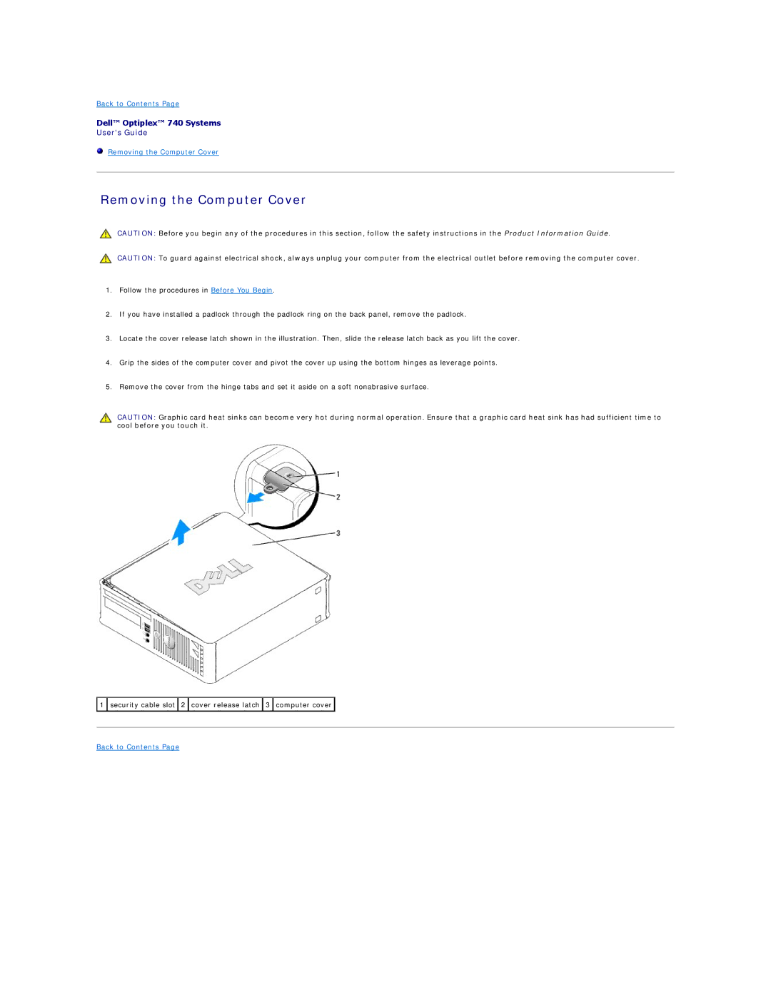 Dell DCSM, DCCY, 740-MT, 740-DT manual Removing the Computer Cover 