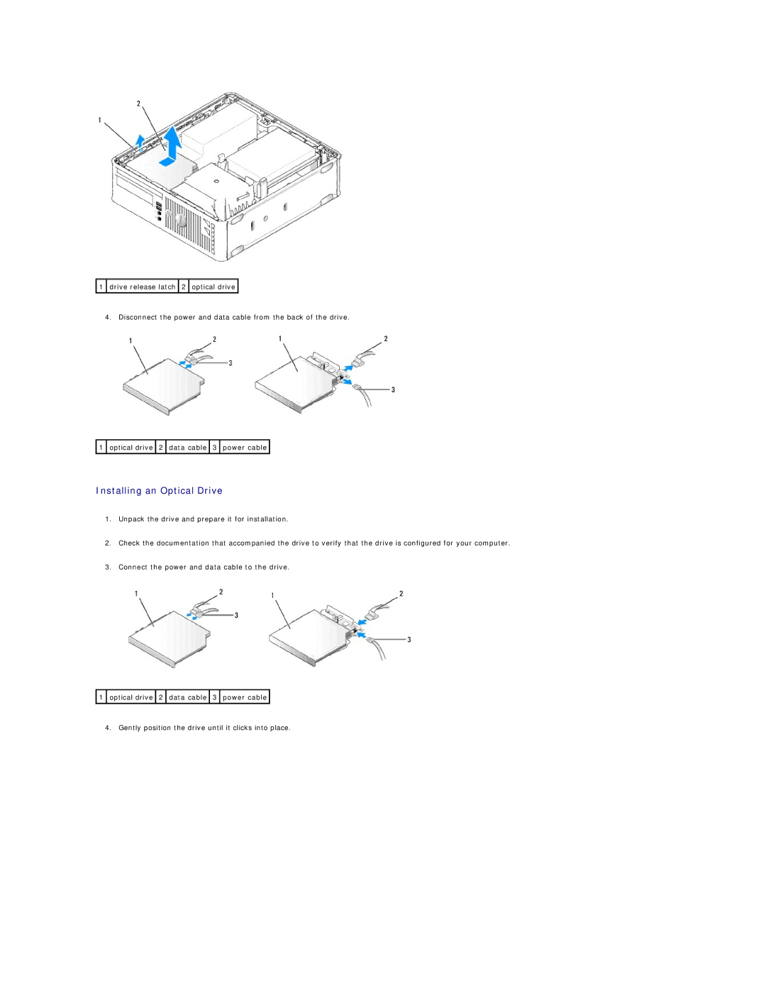 Dell 740-MT, DCSM, DCCY, 740-DT manual Installing an Optical Drive 