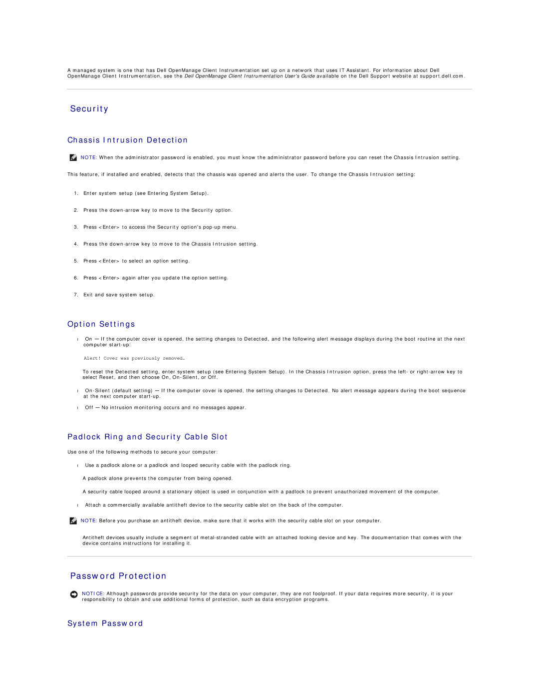 Dell 740-MT, DCSM, DCCY, 740-DT manual Security, Password Protection 