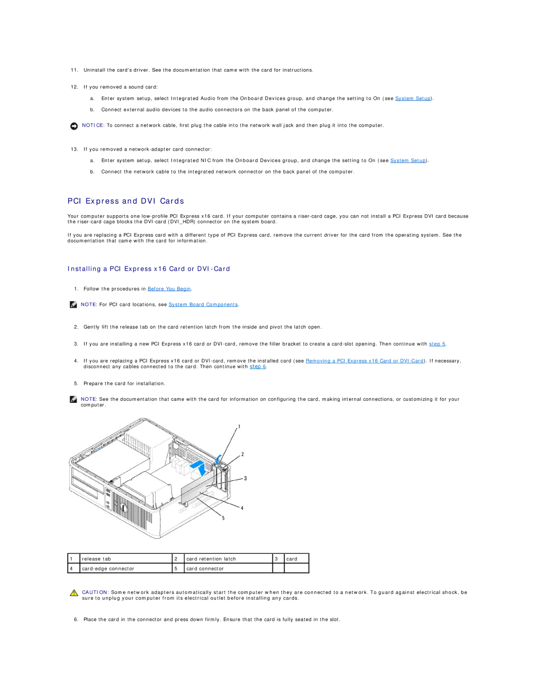 Dell DCCY, DCSM, 740-MT, 740-DT manual PCI Express and DVI Cards, Installing a PCI Express x16 Card or DVI-Card 