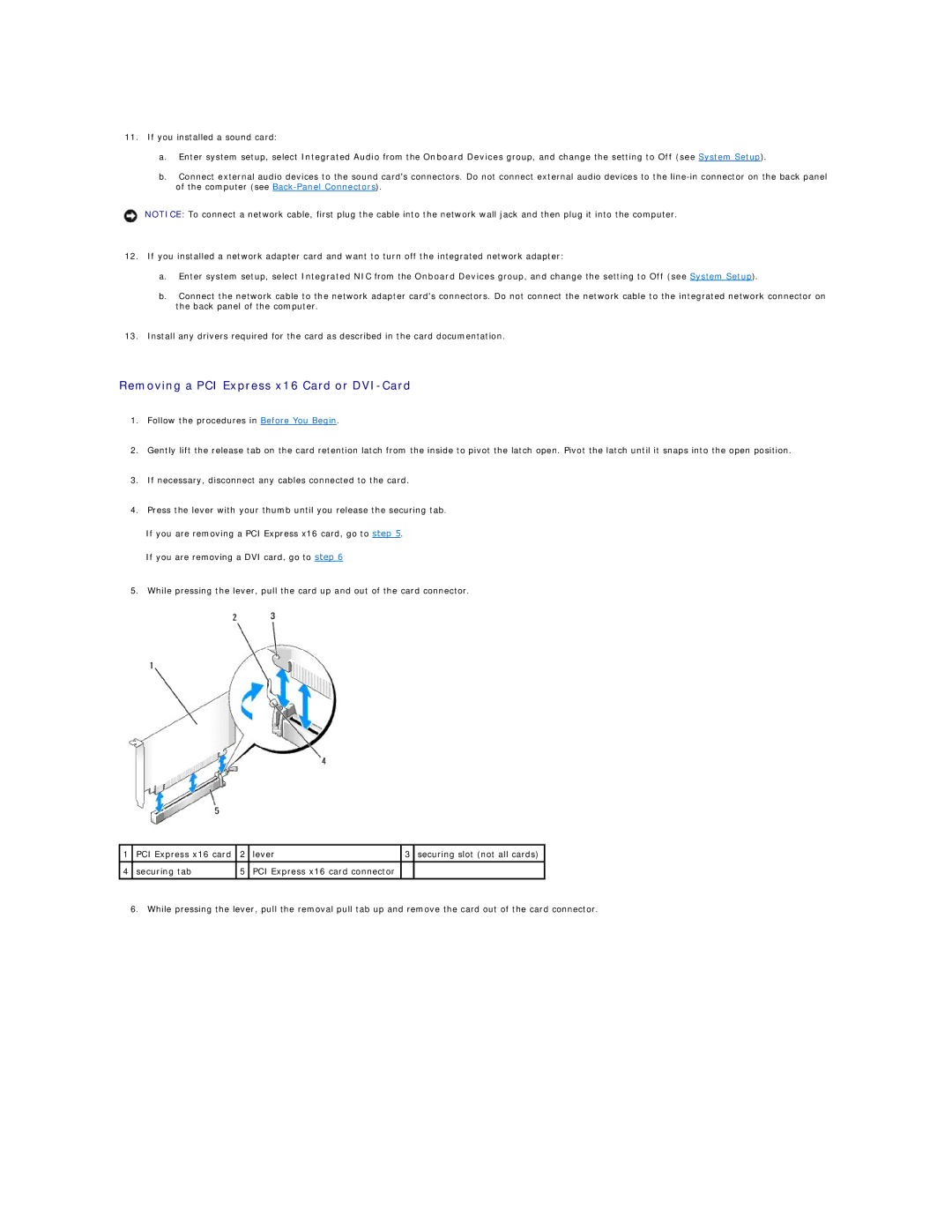 Dell 740-MT, DCSM, DCCY, 740-DT manual Removing a PCI Express x16 Card or DVI-Card 