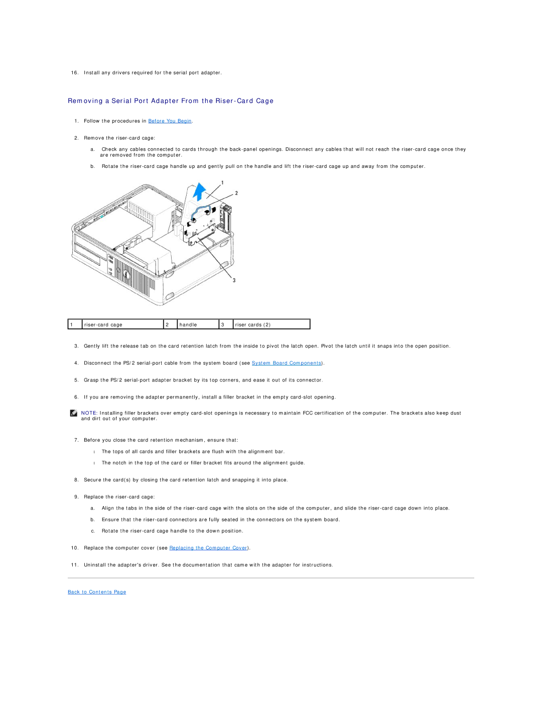 Dell DCCY, DCSM, 740-MT, 740-DT manual Removing a Serial Port Adapter From the Riser-Card Cage 