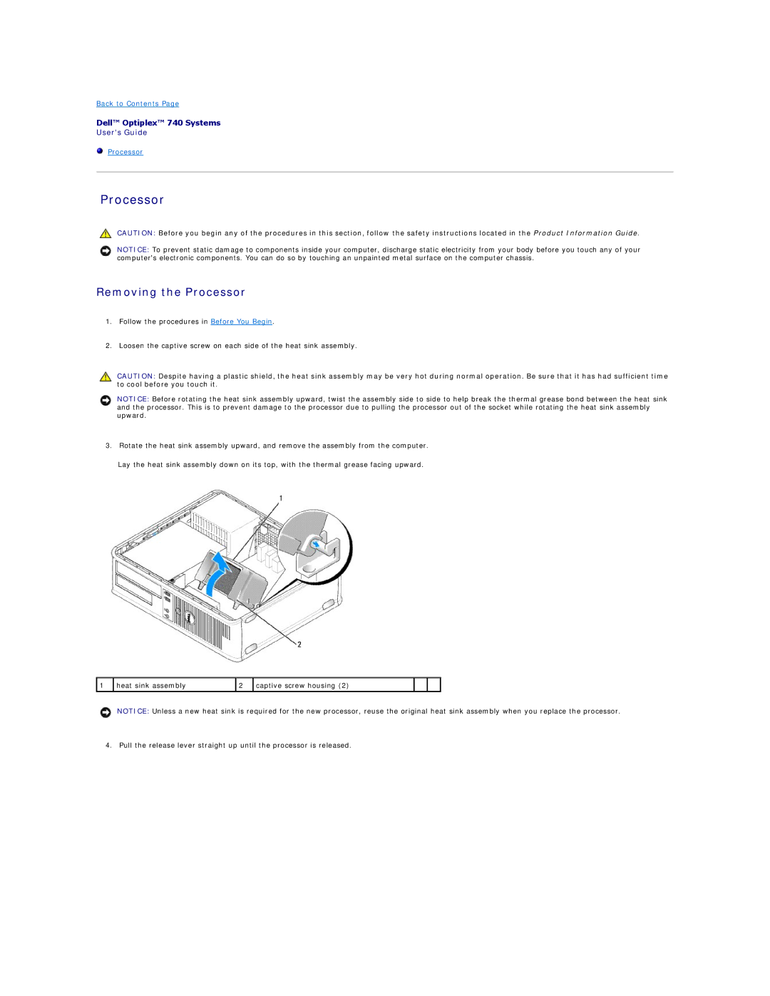 Dell DCSM, DCCY, 740-MT, 740-DT manual Removing the Processor 