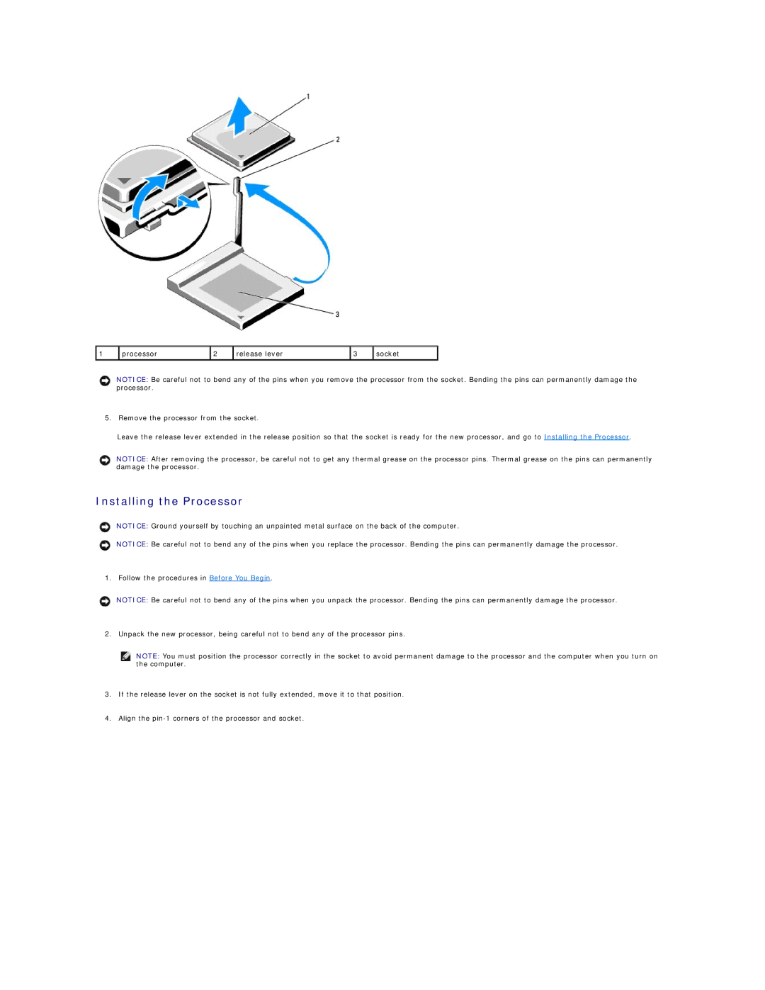 Dell 740-MT, DCSM, DCCY, 740-DT manual Installing the Processor 