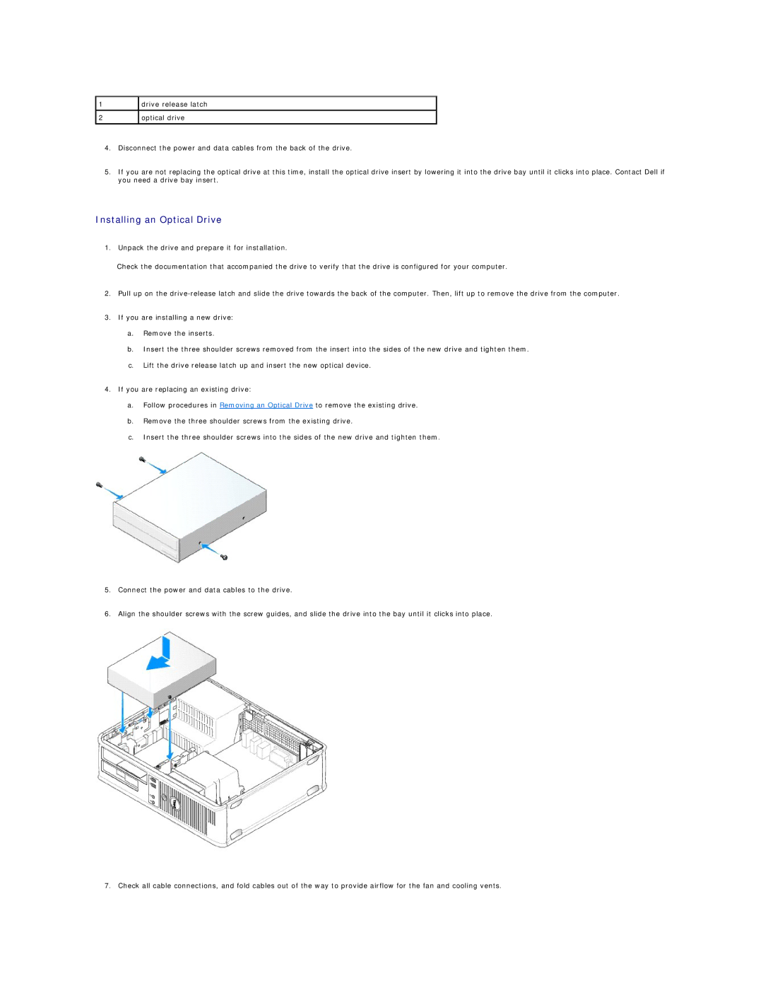 Dell 740-MT, DCSM, DCCY, 740-DT manual Installing an Optical Drive 