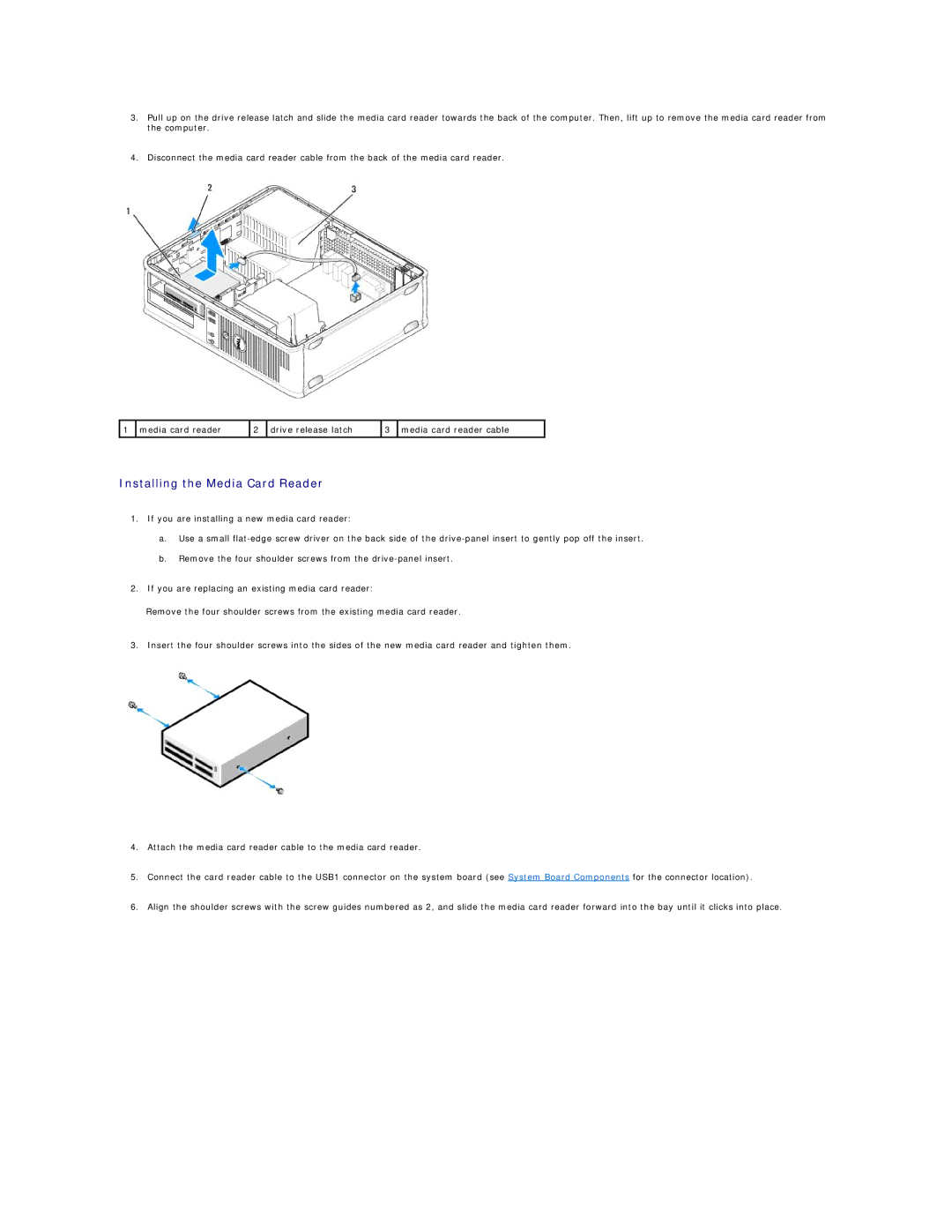 Dell DCCY, DCSM, 740-MT, 740-DT manual Installing the Media Card Reader 