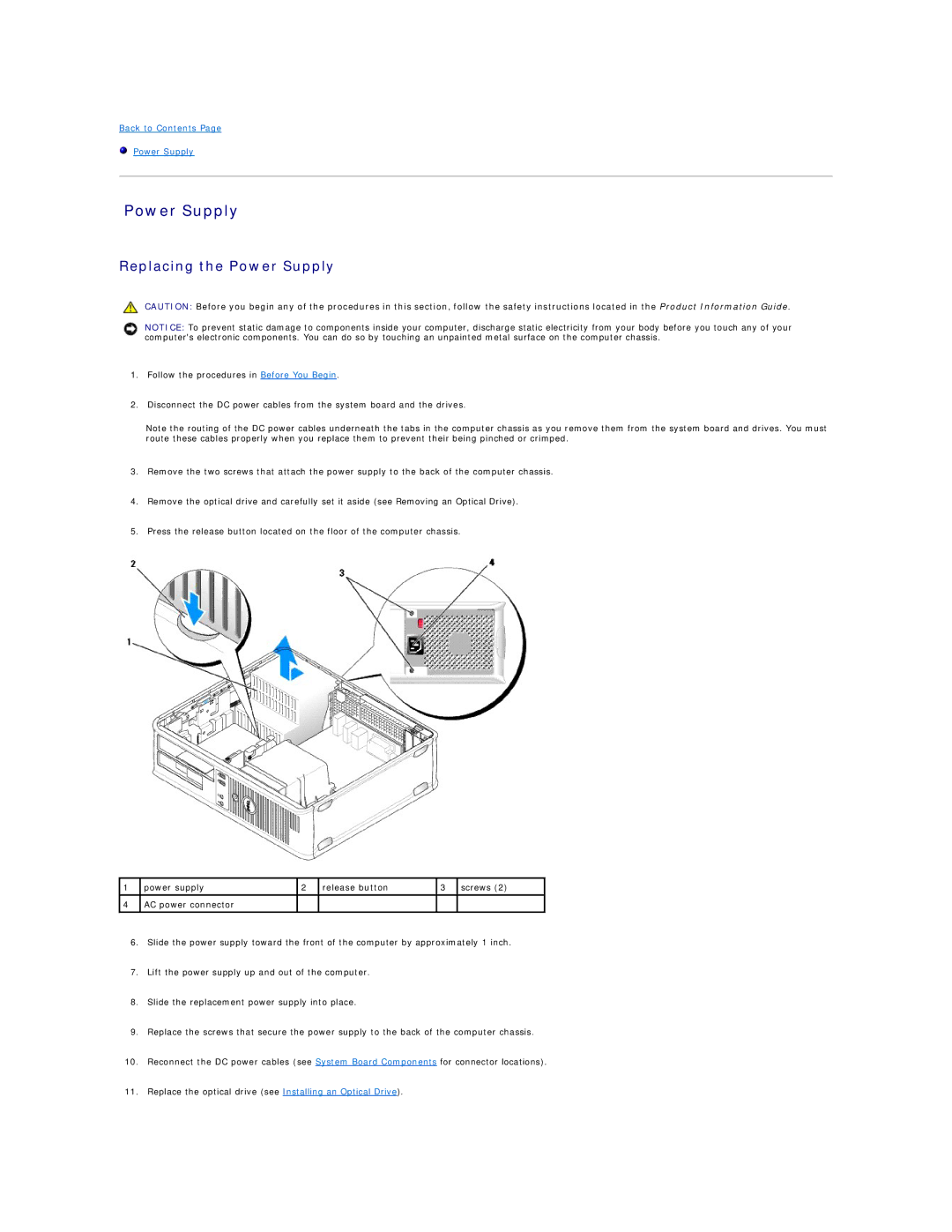 Dell 740-DT, DCSM, DCCY, 740-MT manual Replacing the Power Supply 