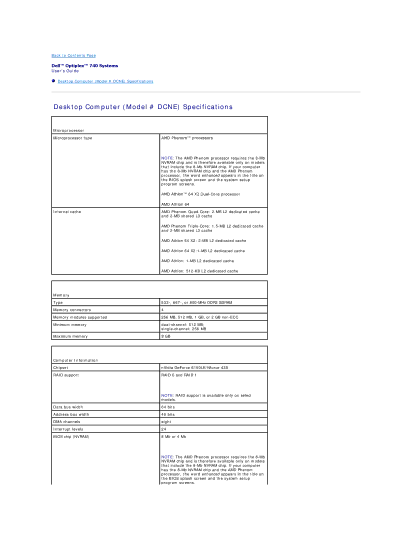 Dell 740-DT, DCSM, DCCY, 740-MT Desktop Computer Model # Dcne Specifications, Microprocessor, Memory, Computer Information 