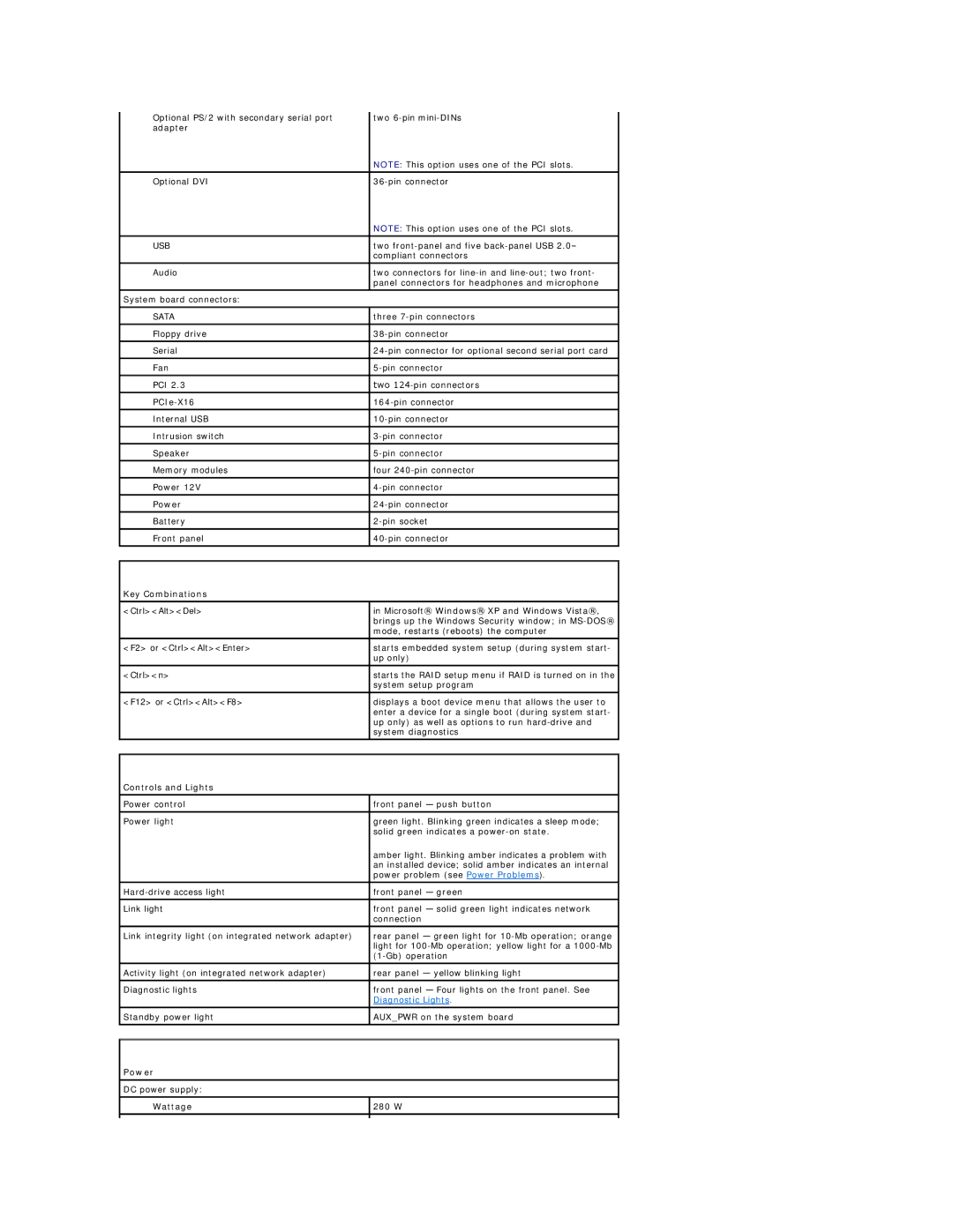 Dell DCCY, DCSM, 740-MT, 740-DT manual Key Combinations, Controls and Lights, Power 