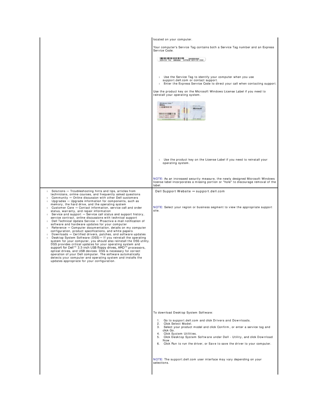 Dell DCCY, DCSM, 740-MT, 740-DT manual Dell Support Website support.dell.com, Click Select Model 