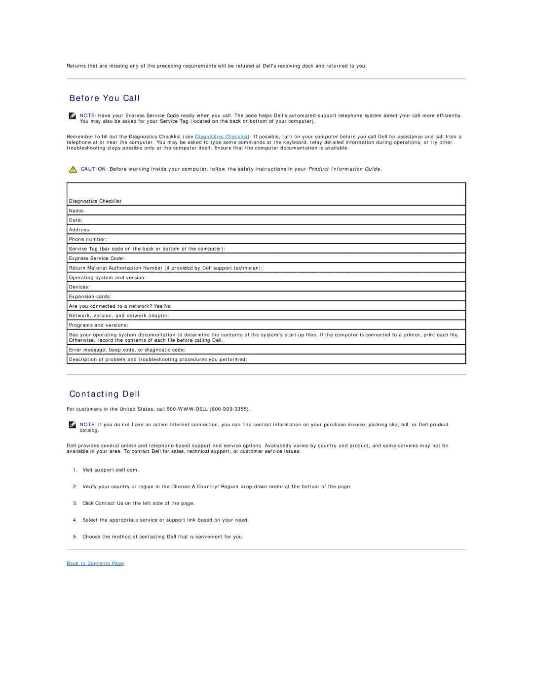 Dell DCSM, DCCY, 740-MT, 740-DT manual Before You Call, Contacting Dell, Visit support.dell.com 