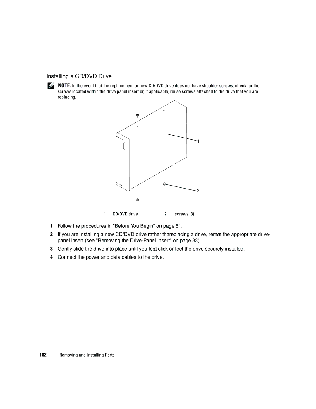 Dell DCSM, PY349 owner manual Installing a CD/DVD Drive, CD/DVD drive 