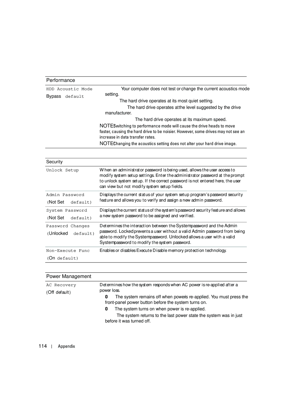 Dell DCSM, PY349 owner manual Performance, 114 