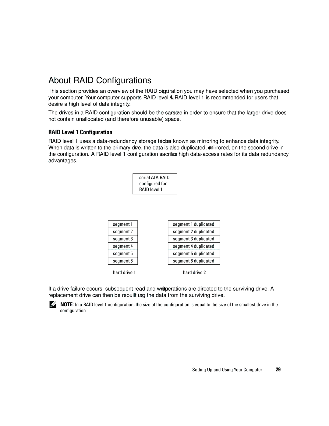 Dell PY349, DCSM owner manual About RAID Configurations, RAID Level 1 Configuration 