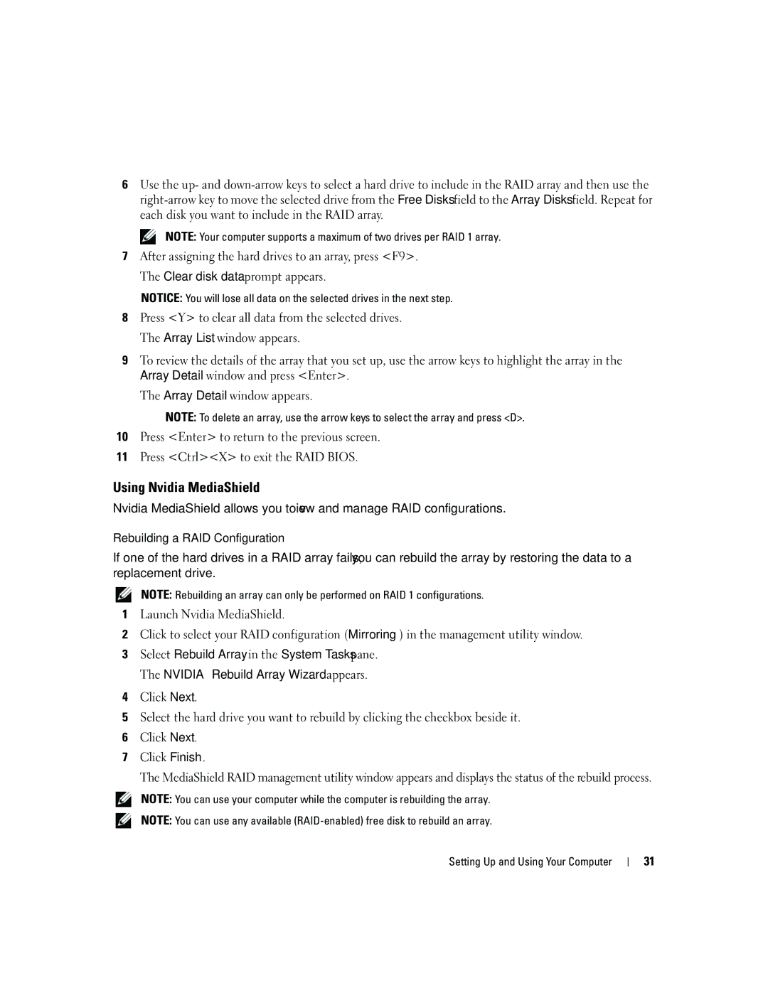 Dell PY349, DCSM owner manual Using Nvidia MediaShield, Rebuilding a RAID Configuration 