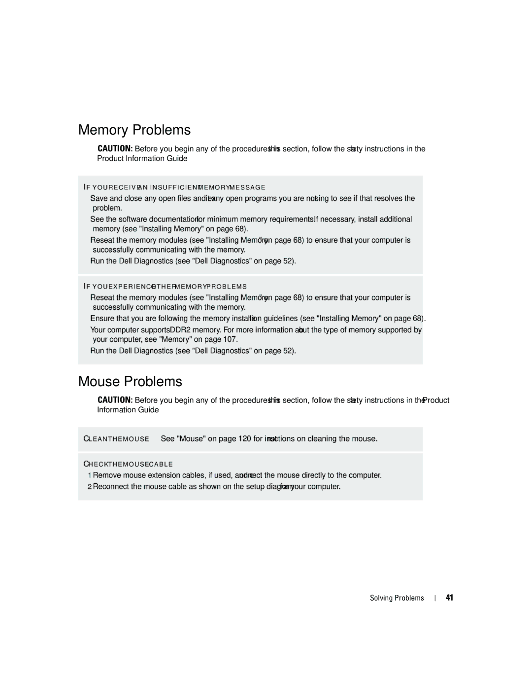 Dell PY349, DCSM owner manual Memory Problems, Mouse Problems 