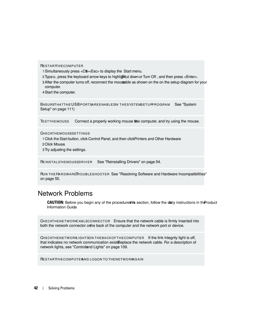 Dell DCSM, PY349 owner manual Network Problems 