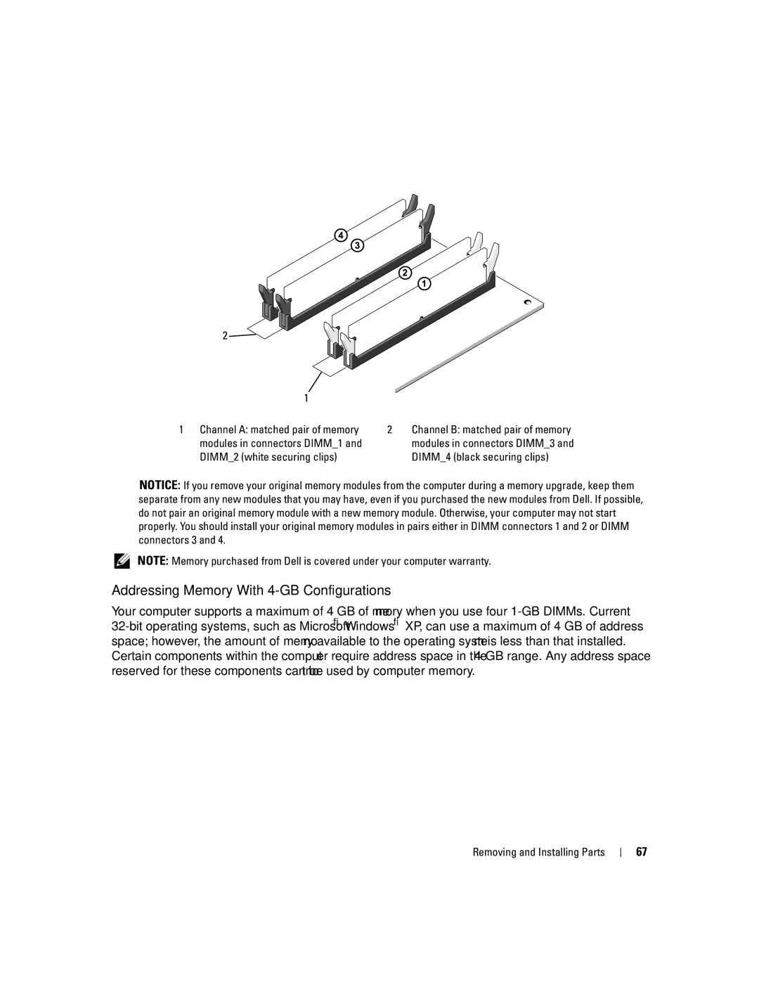 Dell PY349, DCSM owner manual Addressing Memory With 4-GB Configurations, Channel a matched pair of memory 