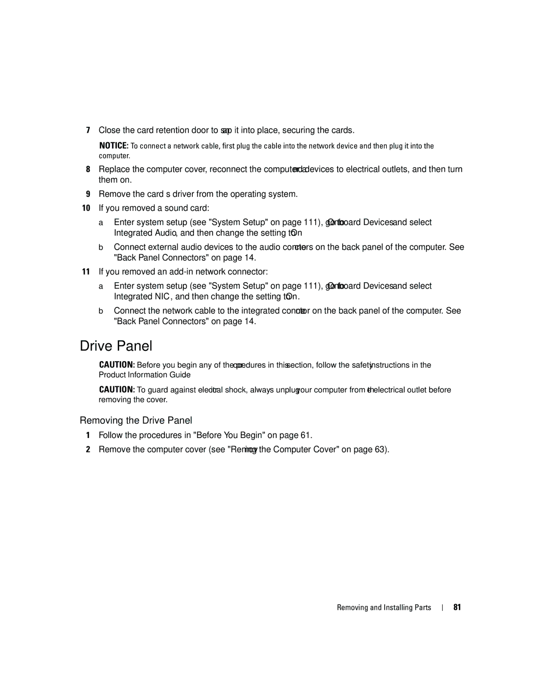 Dell PY349, DCSM owner manual Removing the Drive Panel 