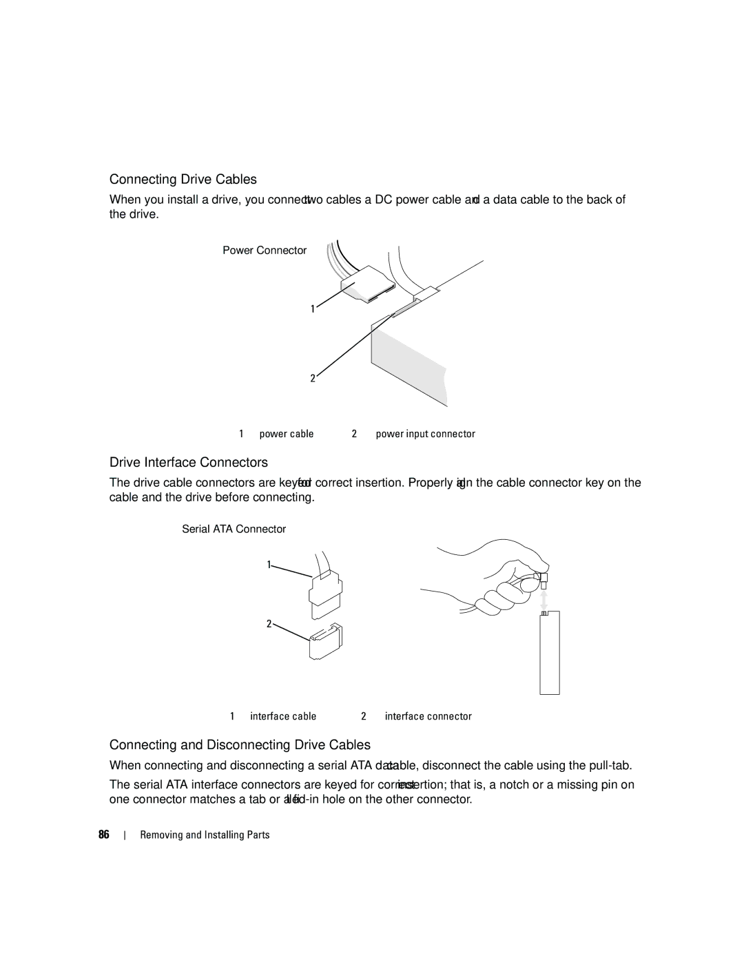 Dell DCSM, PY349 owner manual Connecting Drive Cables, Drive Interface Connectors, Connecting and Disconnecting Drive Cables 