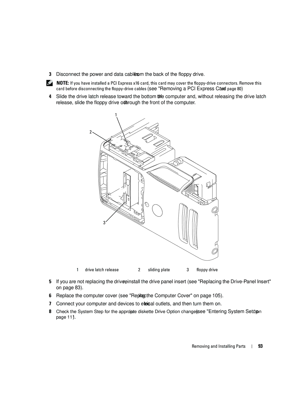 Dell PY349, DCSM owner manual Drive latch release Sliding plate 