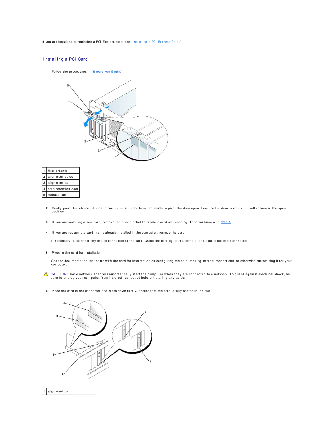 Dell DCSM specifications Installing a PCI Card 