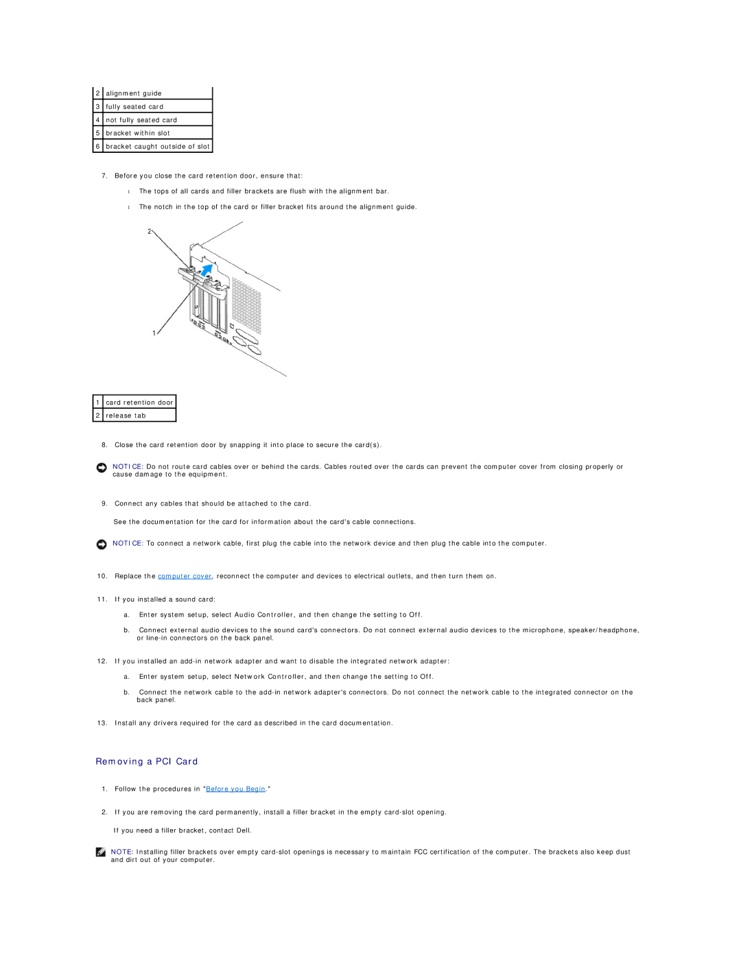 Dell DCSM specifications Removing a PCI Card 