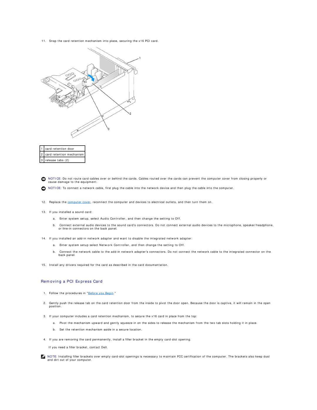 Dell DCSM specifications Removing a PCI Express Card 