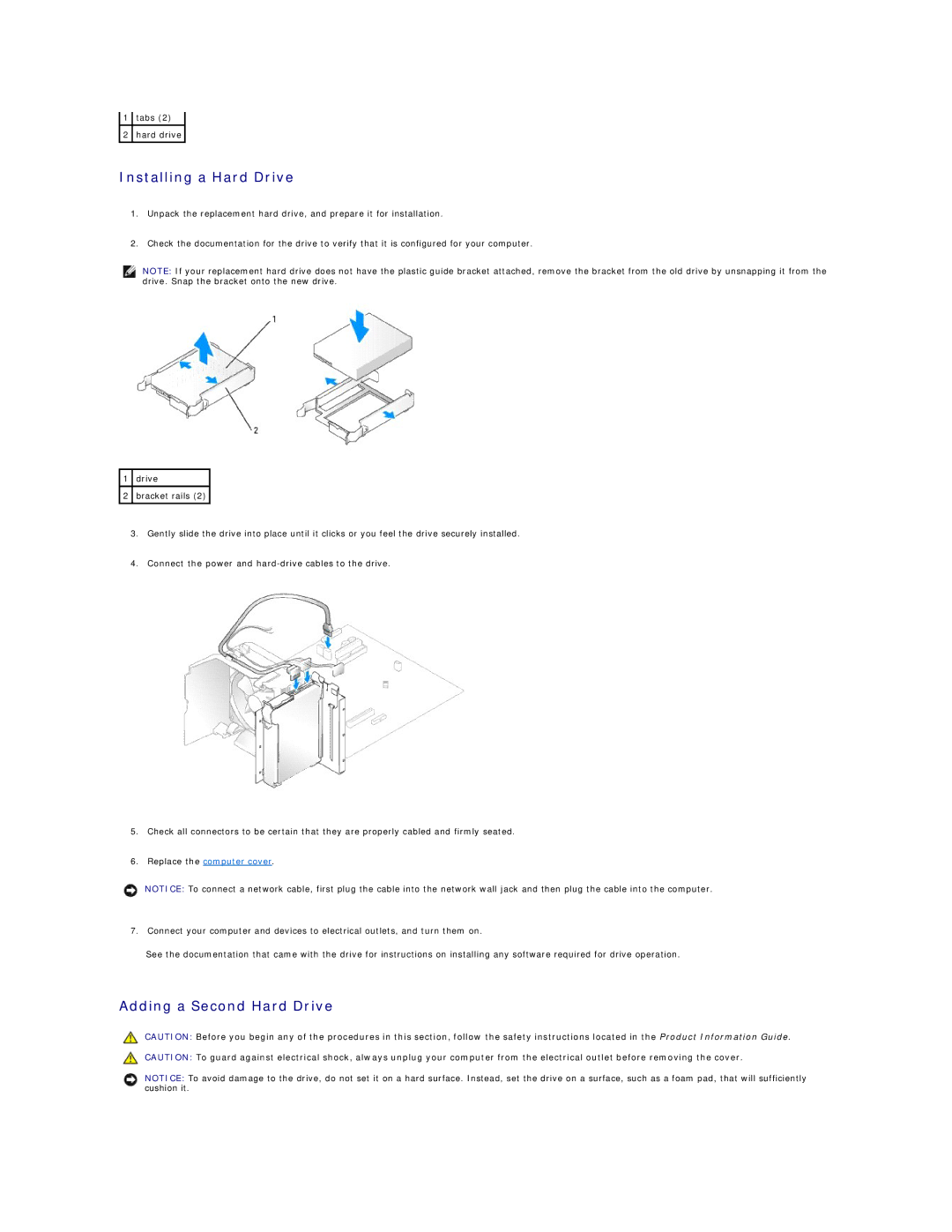 Dell DCSM specifications Installing a Hard Drive, Adding a Second Hard Drive 