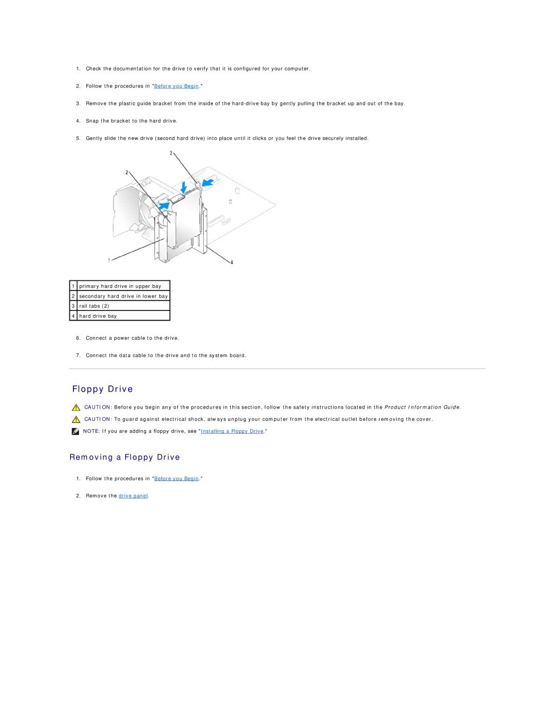 Dell DCSM specifications Removing a Floppy Drive 