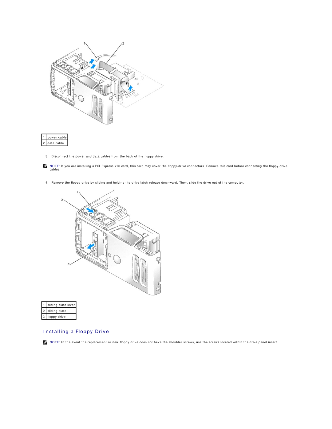 Dell DCSM specifications Installing a Floppy Drive 