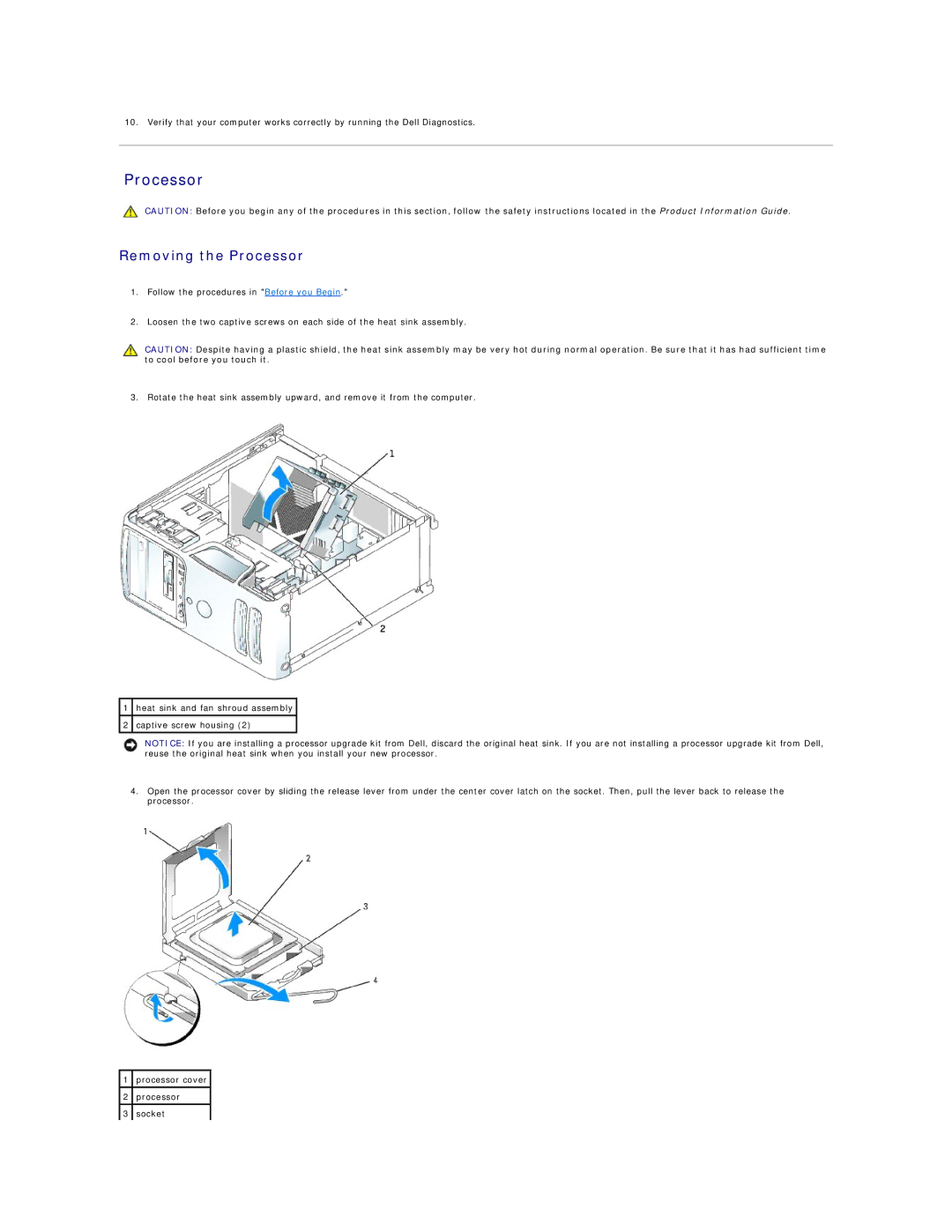 Dell DCSM specifications Removing the Processor 