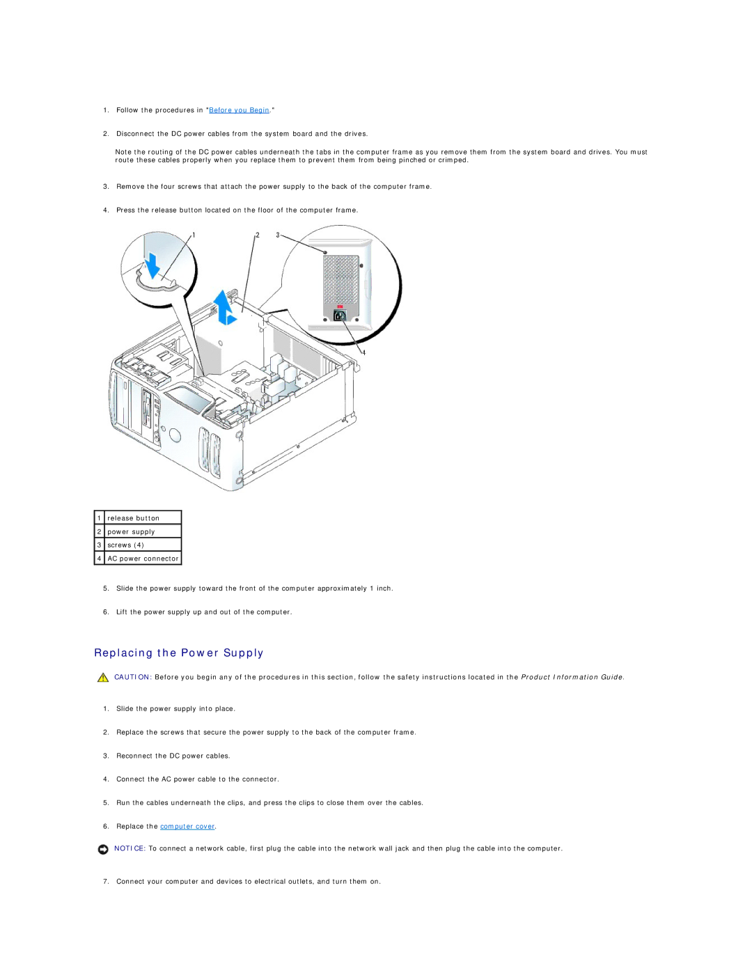 Dell DCSM specifications Replacing the Power Supply 