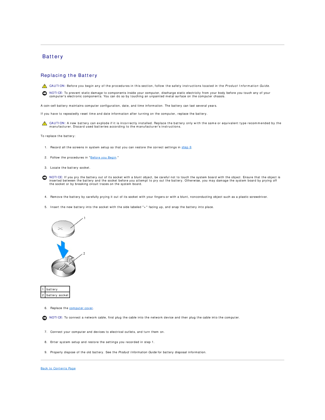 Dell DCSM specifications Replacing the Battery 