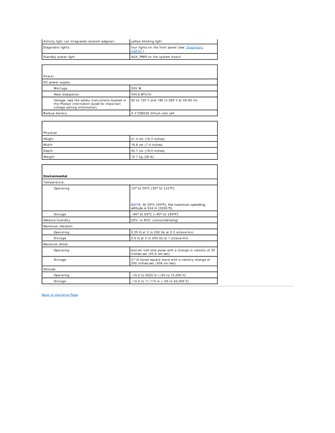 Dell DCSM specifications Power, Physical, Environmental 