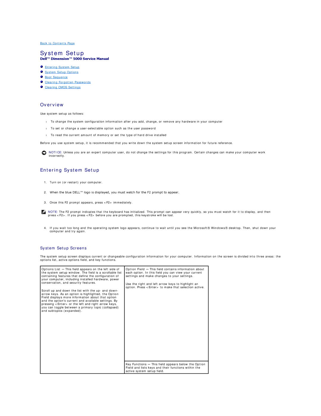 Dell DCSM specifications Overview, Entering System Setup, System Setup Screens 