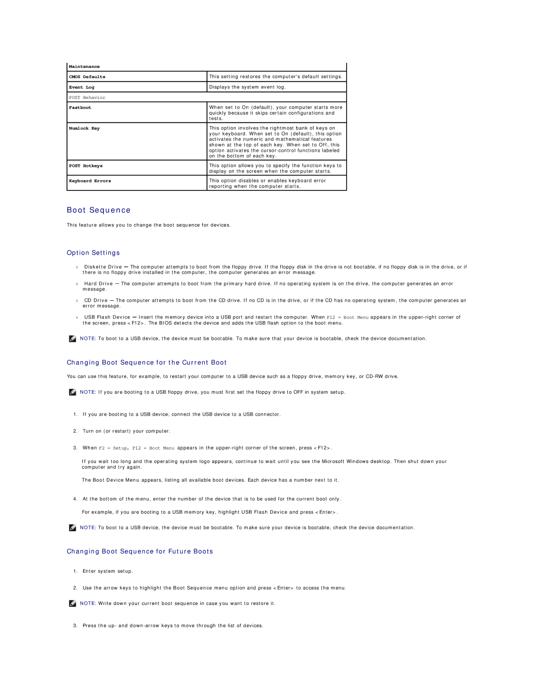 Dell DCSM Option Settings, Changing Boot Sequence for the Current Boot, Changing Boot Sequence for Future Boots 