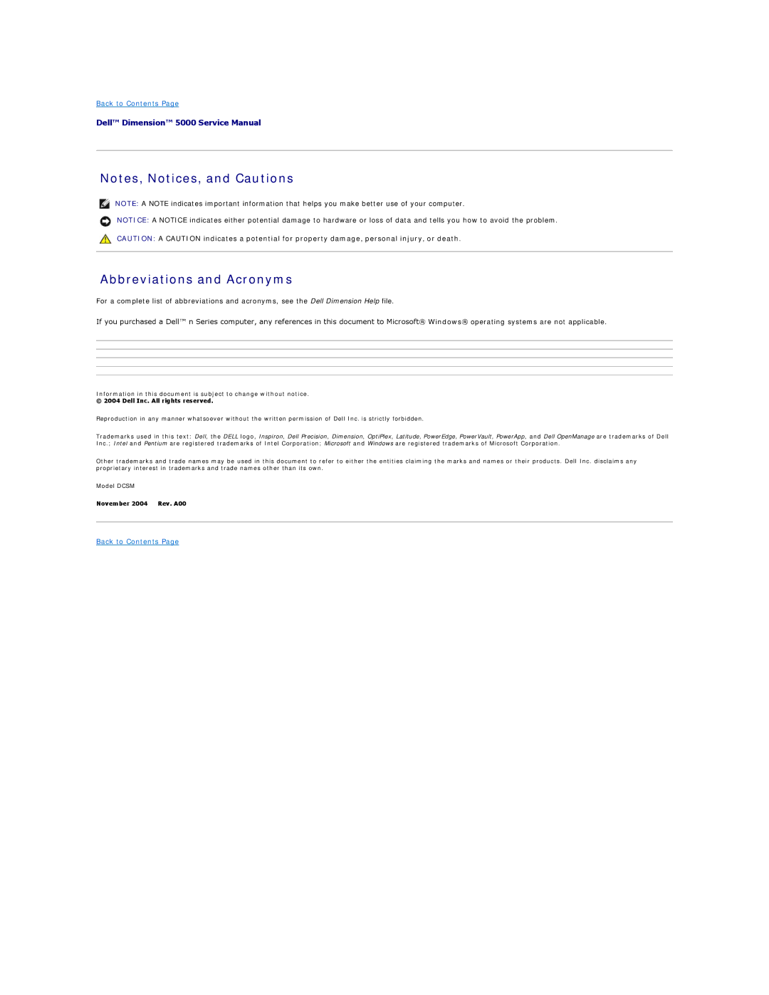 Dell DCSM specifications Abbreviations and Acronyms 