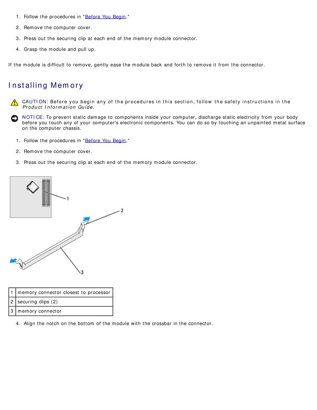 Dell DCSM manual Installing Memory 