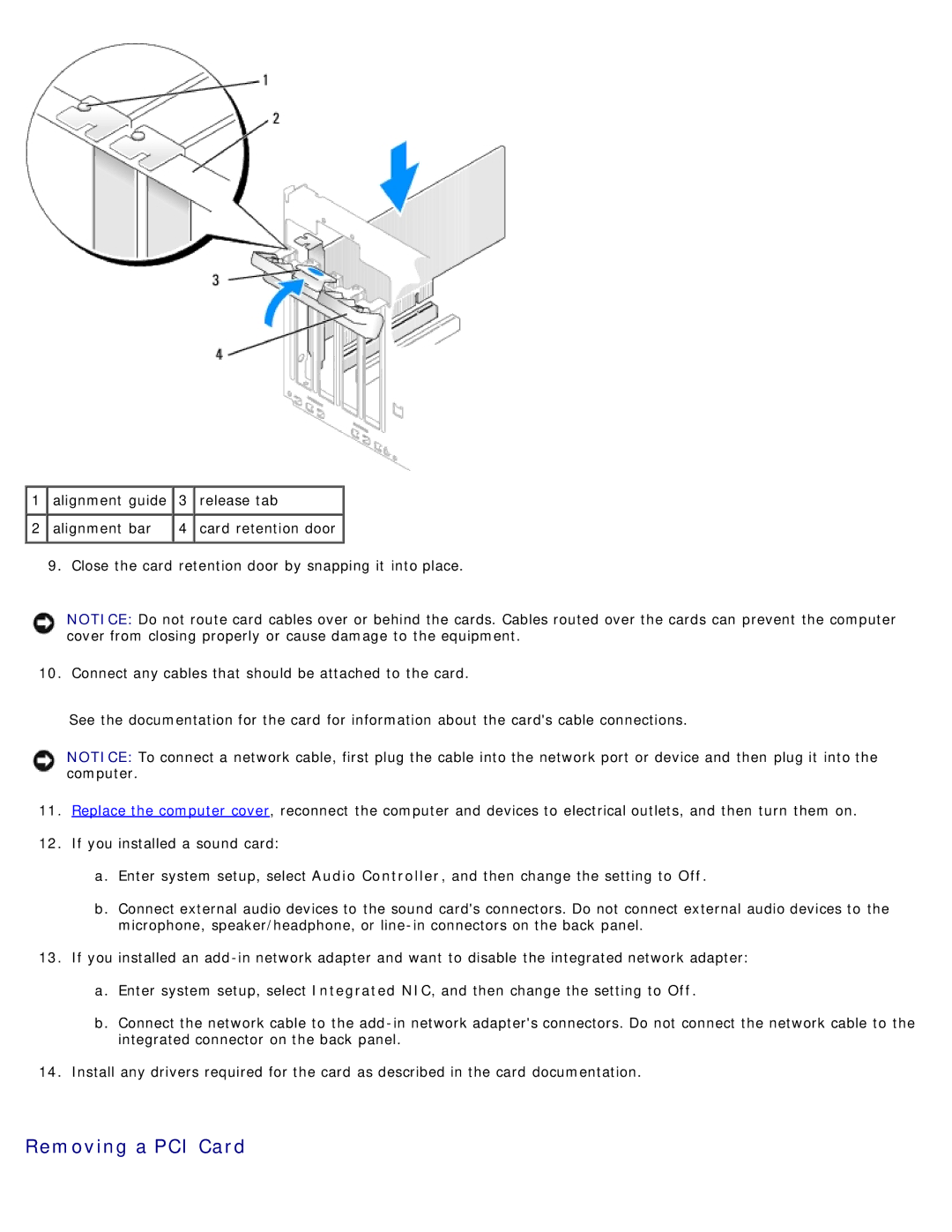 Dell DCSM manual Removing a PCI Card 