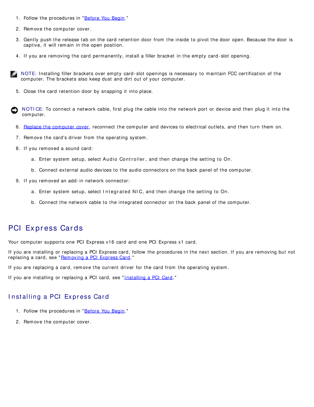 Dell DCSM manual PCI Express Cards, Installing a PCI Express Card 